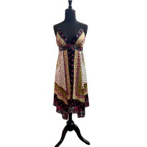 100% Silk Multi-color Floral Dress with Handkerchief hem Size M